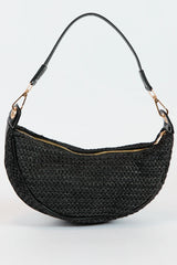 Kelly Black Raffia Crossbody Purse