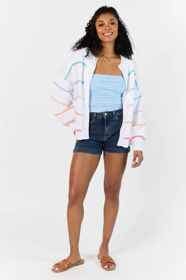 Dream Of Me Ivory Multi Color Trim Cardigan