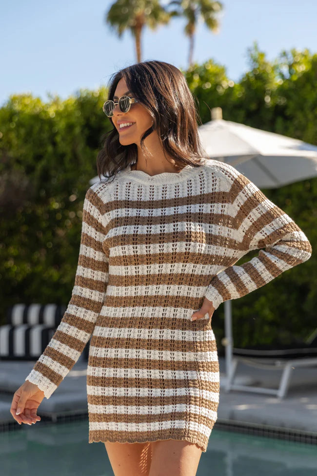 Mai Tai Memories Mocha and Ivory Striped Knit Dress SALE