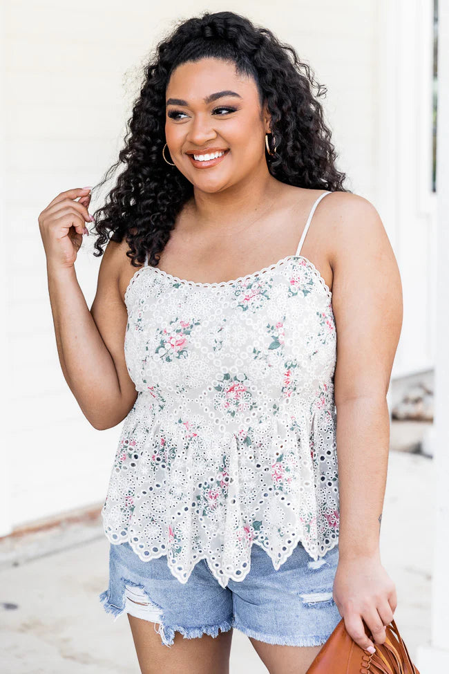 Heartbreak Proof Beige Eyelet Lace Floral Tank SALE