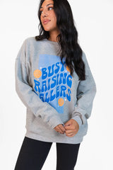 Busy Raising Ballers Light Grey Oversized Graphic Sweatshirt