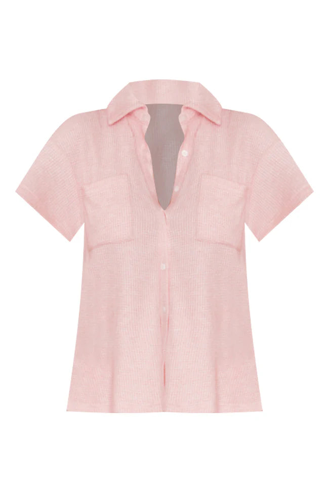 Something To Talk About Pink Waffle Button Up Lounge Top FINAL SALE