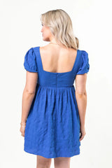 Breezing By Cobalt Textured Square Neck Mini Dress