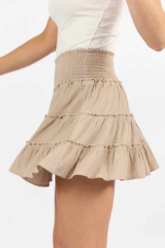 Through The Garden Taupe Solid Mini Skort