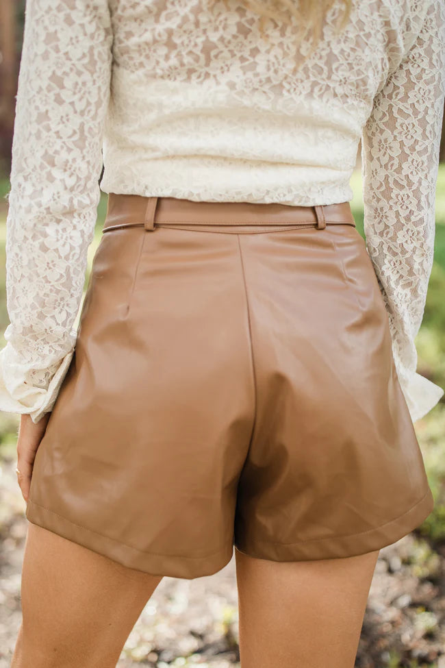 Caramel Kisses Brown Faux Leather Shorts FINAL SALE