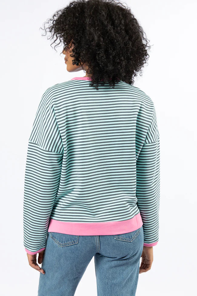 Think On It Pink, Navy, and Charcoal Striped Contrast Trim Pullover FINAL SALE