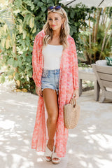 Wild Romance Coral Floral Chiffon Duster Kimono FINAL SALE