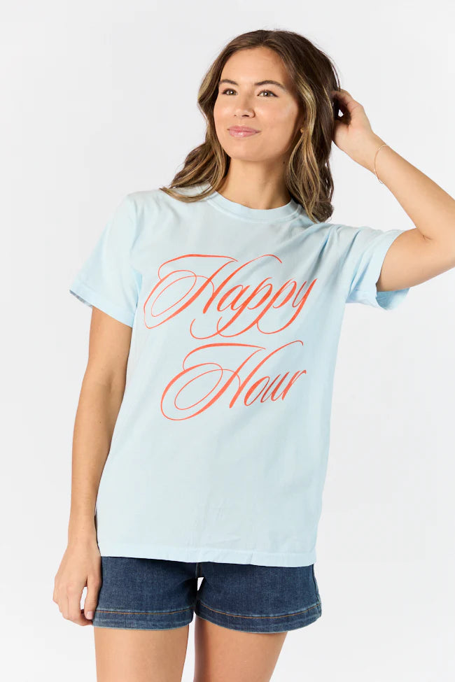 Happy Hour Chambray Comfort Color Graphic Tee