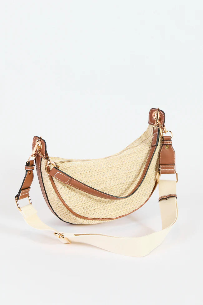 Kelly Tan Raffia Crossbody Purse