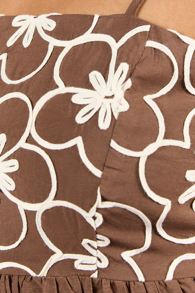 Blooming Confidence Brown Embroidered Floral Dress