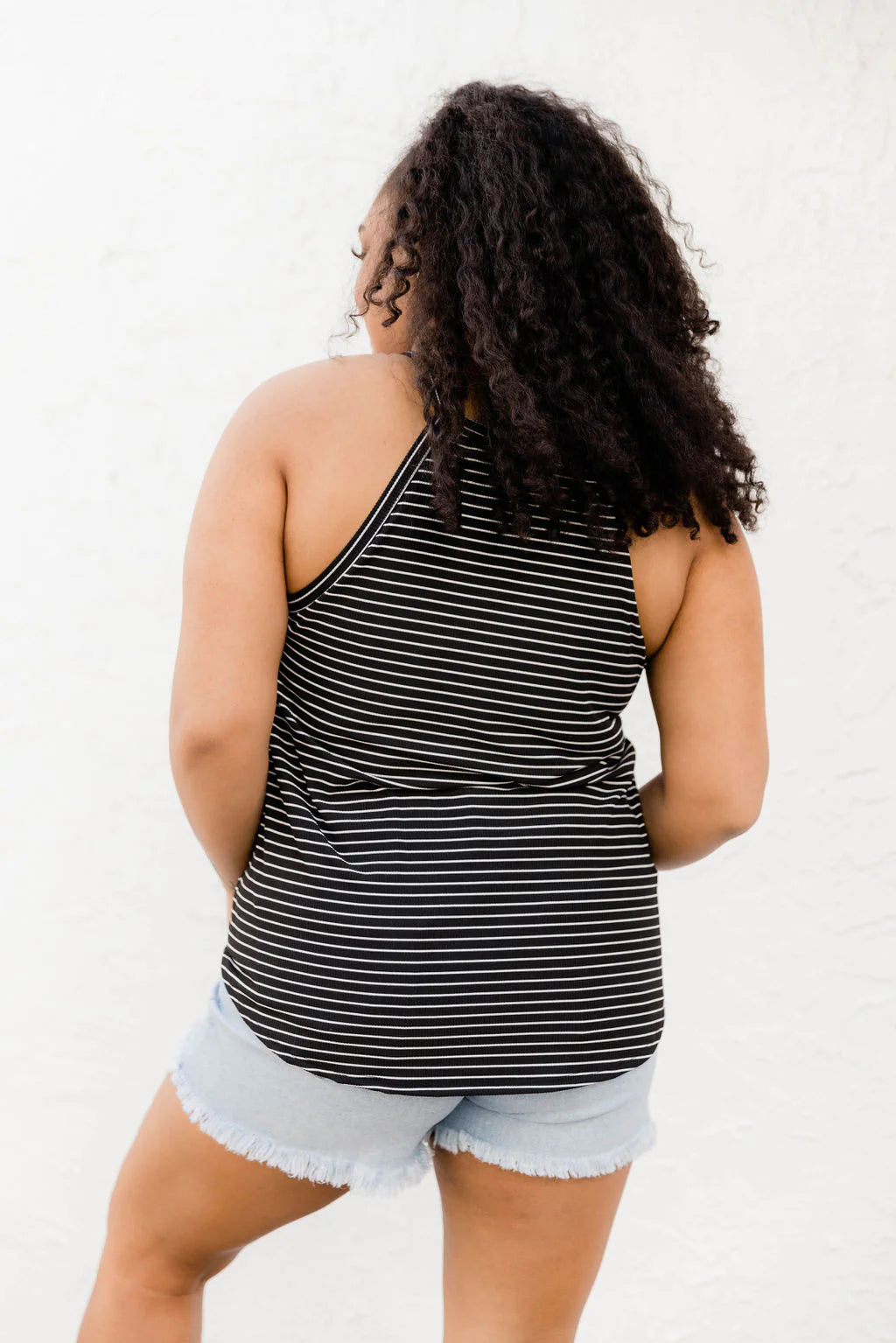 She's On It Black Striped Ribbed Halter Neck Tank FINAL SALE