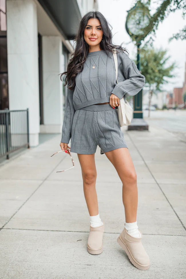 All the Way Home Charcoal Textured Sweater Set FINAL SALE