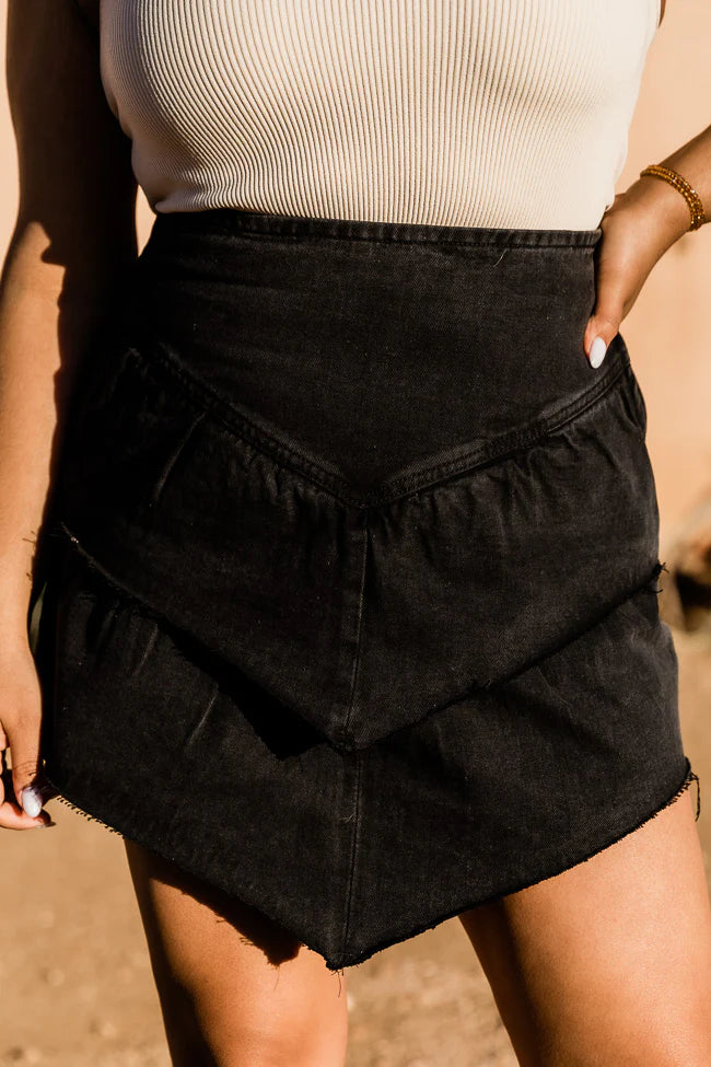 Let's Go Girls Tiered Black Denim Skirt FINAL SALE