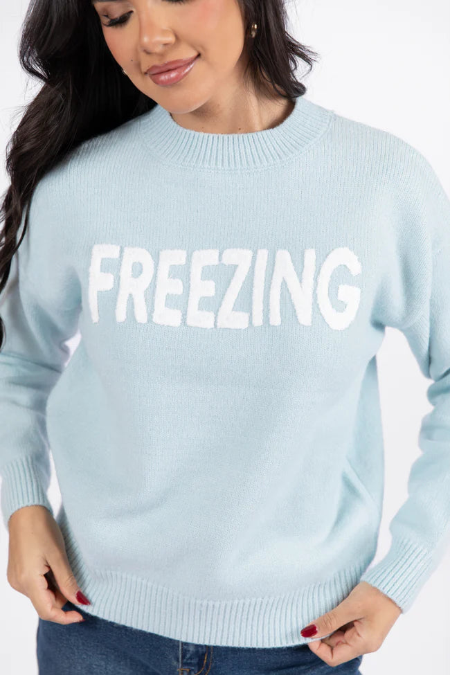 Always Freezing Blue Crew Neck Sweater FINAL SALE