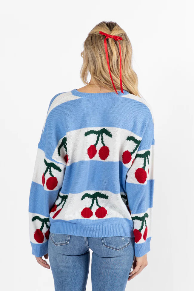 The Cherry On Top Blue Sweater