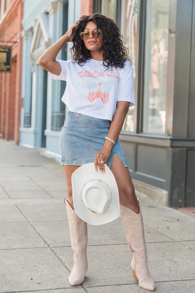 Music City Butterfly White Boxy Tee