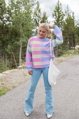 Take Your Time Purple Multi Color Block Striped Sweater