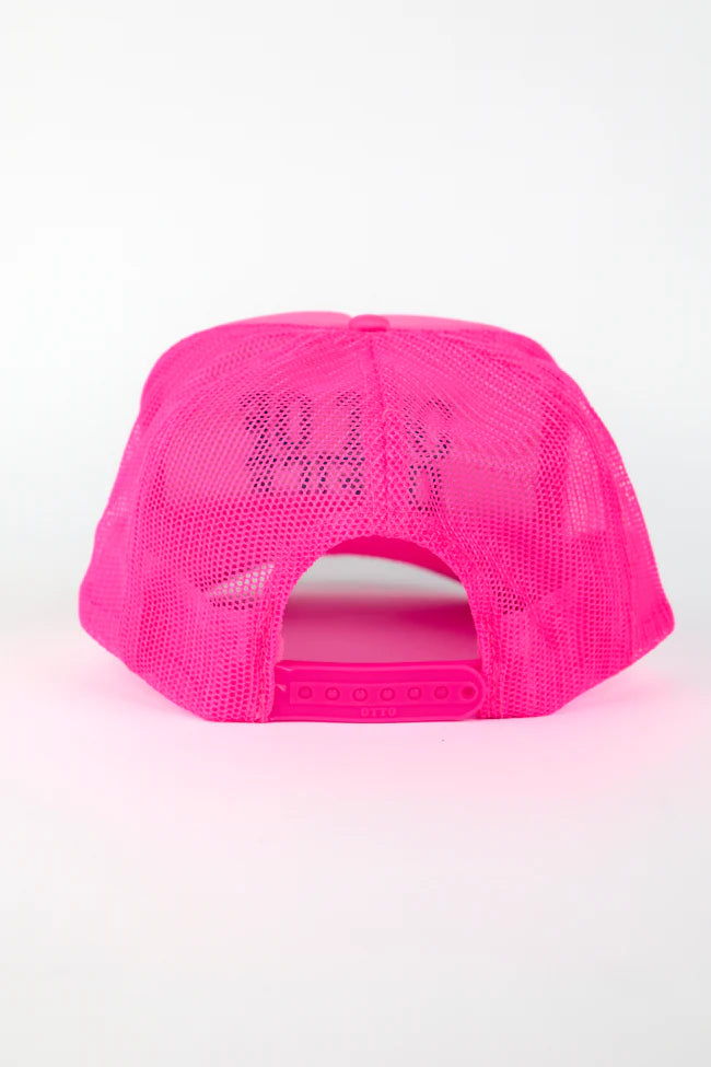 Out Of Office Neon Pink Trucker Hat