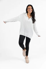 Forever Yours White Cable Knit Chenille Quarter Zip Sweater SALE