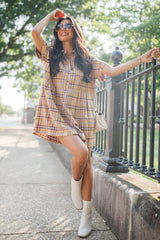 A Place All Our Own Mustard Plaid Shirt Dress FINAL SALE