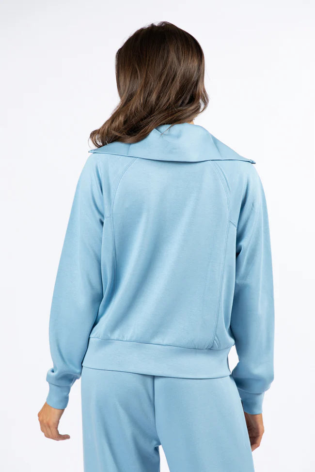 Let's Just Stay Blue Quarter Zip Knit Pullover SALE