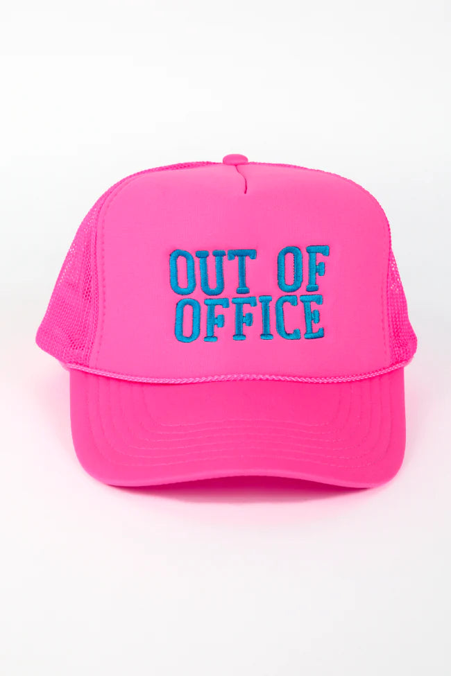 Out Of Office Neon Pink Trucker Hat