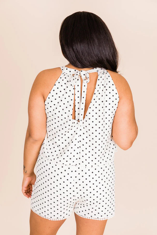 She Said Yes White and Black Polka Dot Romper FINAL SALE