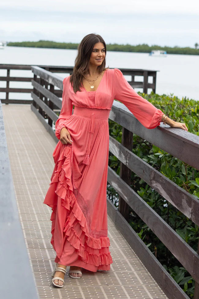 Lucky To Have You Coral Maxi Dress