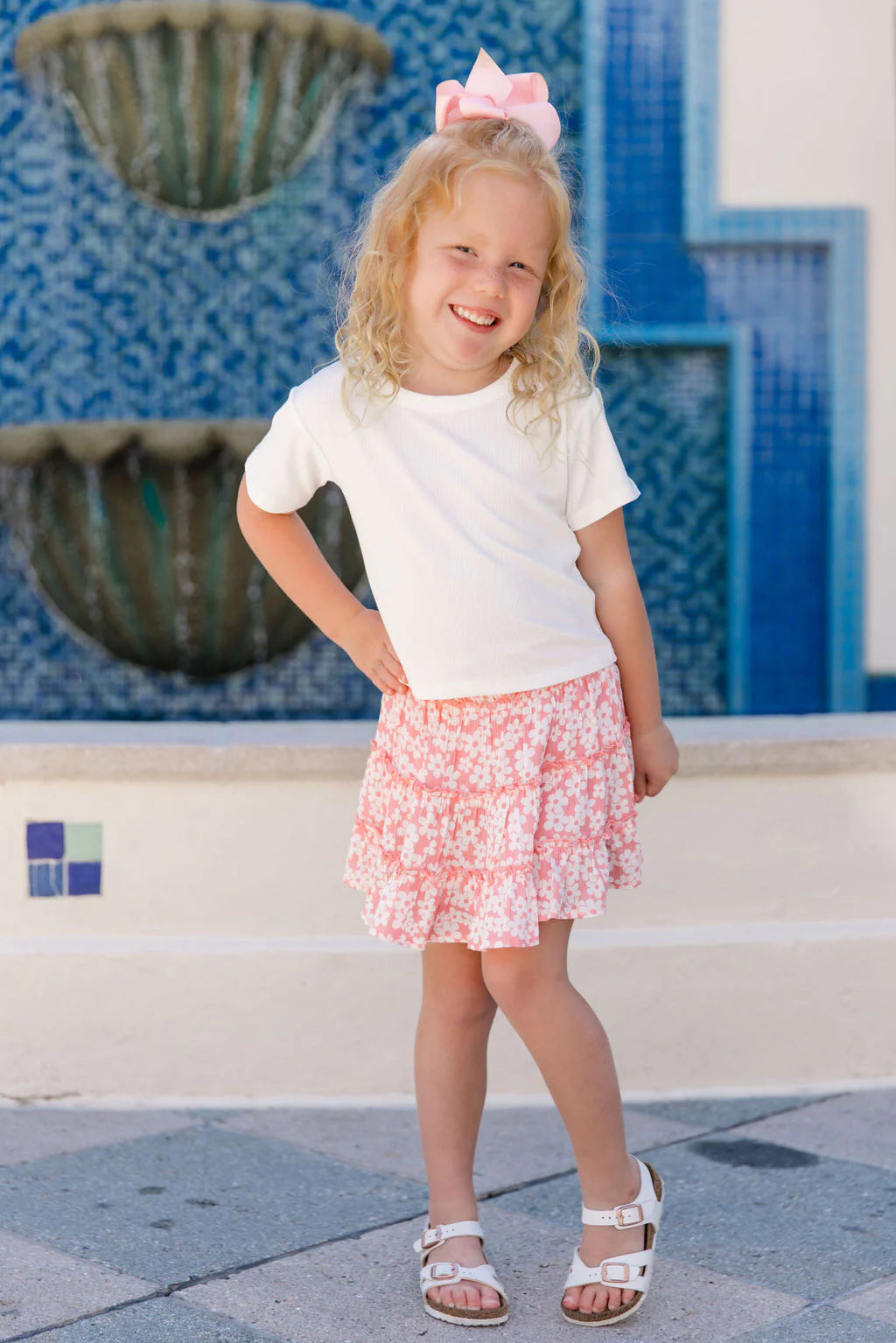 Kid's Through The Garden Pink And Ivory Floral Mini Skort FINAL SALE