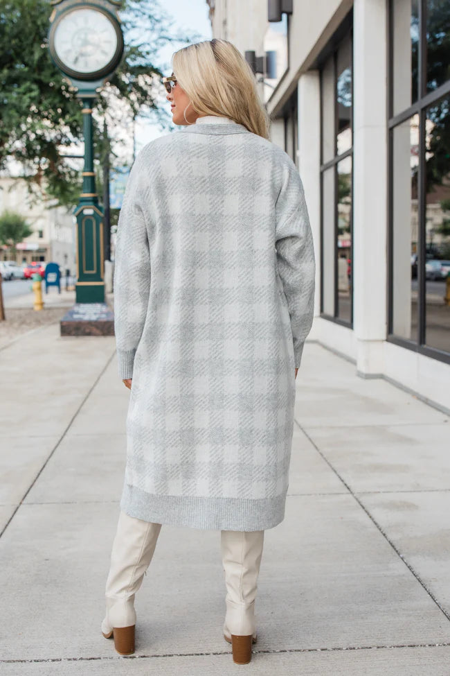 Be The First Grey Plaid Long Cardigan FINAL SALE