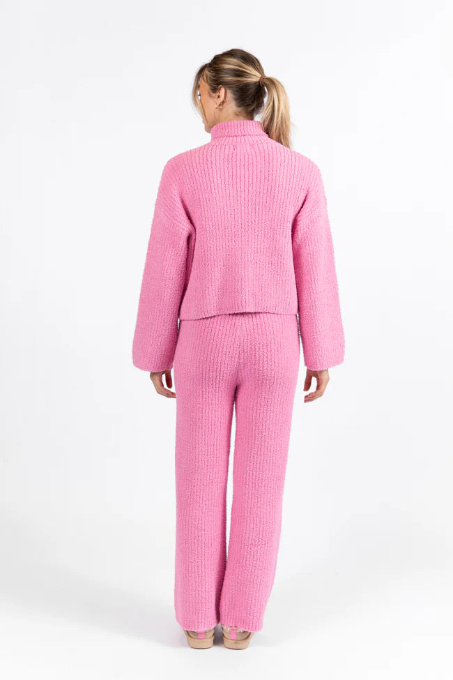 Keep It Comfy Candy Pink Fuzzy Turtleneck Sweater Set SALE