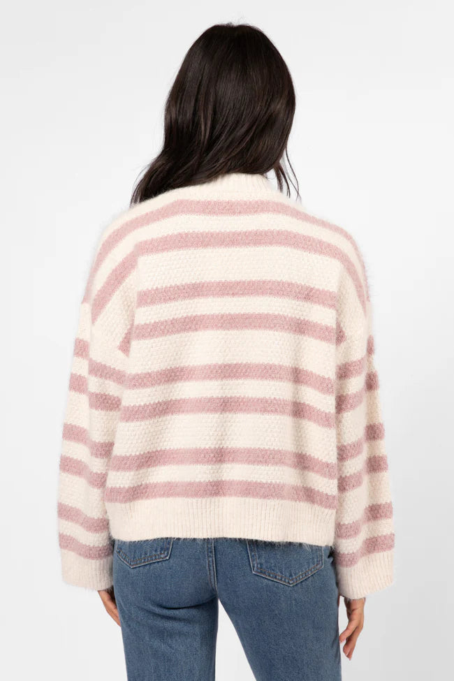 Made My Change Mauve and Cream Fuzzy Striped Cardigan SALE