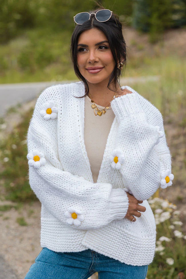 The Way I Feel Ivory Floral Applique Cardigan