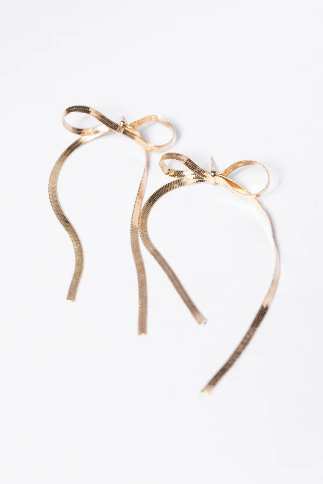 Snake Chain Gold Bow Earrings