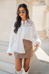 Chasing Our Dreams Ivory Lace Detail Button Front Blouse