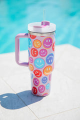 Sippin' Pretty Multi-Smiley 40oz Drink Tumbler With Lid And Straw SALE