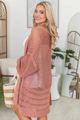 Let's Chat Terracotta Open Knit Cardigan SALE