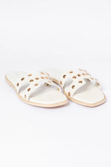 Hallie White Studded H Sandals