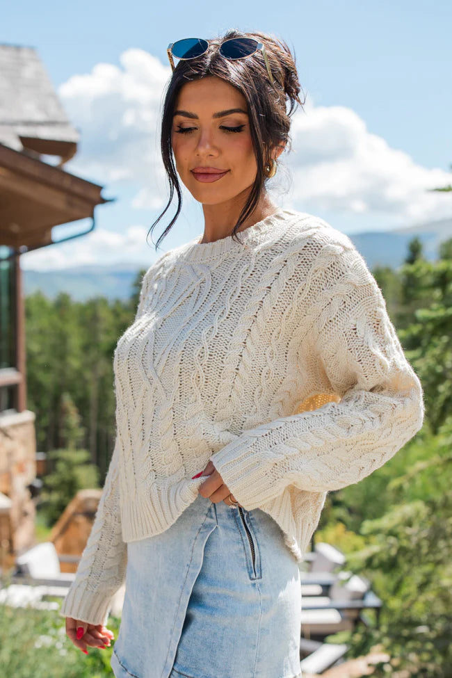 Fall Sentiments Cream Cable Knit Crew Neck Sweater