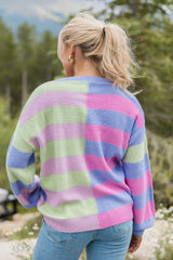 Take Your Time Purple Multi Color Block Striped Sweater