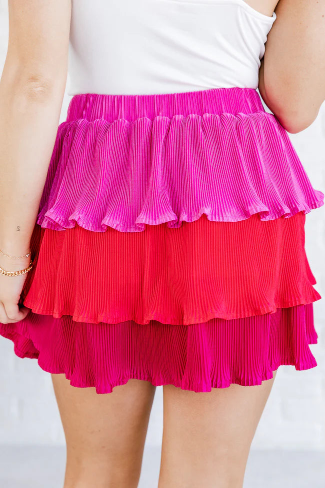 See You At Sunset Pink Colorblock Plisse Tiered Skirt FINAL SALE