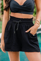 Ready For A Change Black Gauze Drawstring Shorts SALE