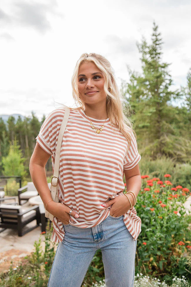 Had It All Tan and Ivory Oversized Stripe Tee