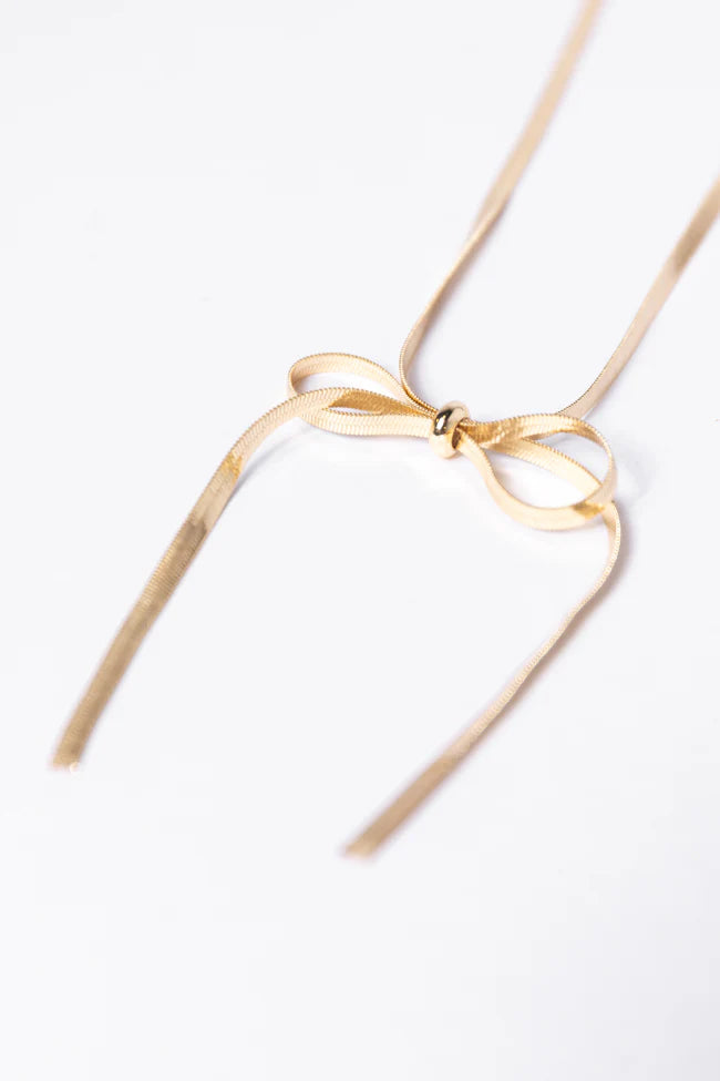 Snake Chain Gold Bow Necklace