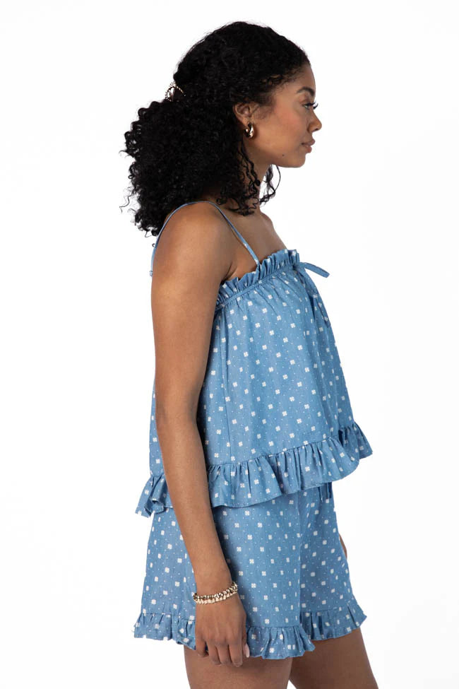 Perfect Playlist Blue Printed Chambray Set