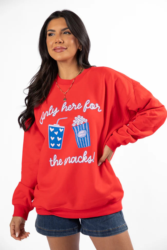 Only Here For The Snacks Red Oversized Graphic Sweatshirt