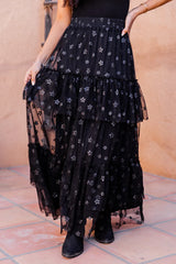 California Dreaming Black Flower Tulle Maxi Skirt FINAL SALE