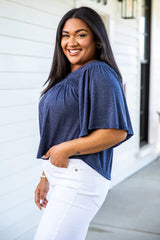 Another Day With You Navy Smocked Detail Tee FINAL SALE