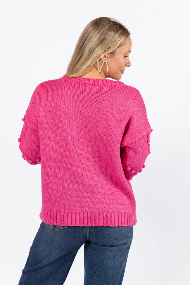 Adore You Hot Pink Oversized Heart Pom Sweater FINAL SALE