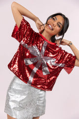 Bow On Top Red Sequin Bow Top FINAL SALE